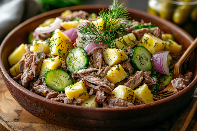 Мясной салат с хрустящими овощами