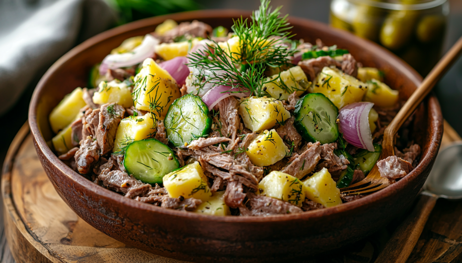 Довольны сын и папа — мясной салат с хрустящими овощами