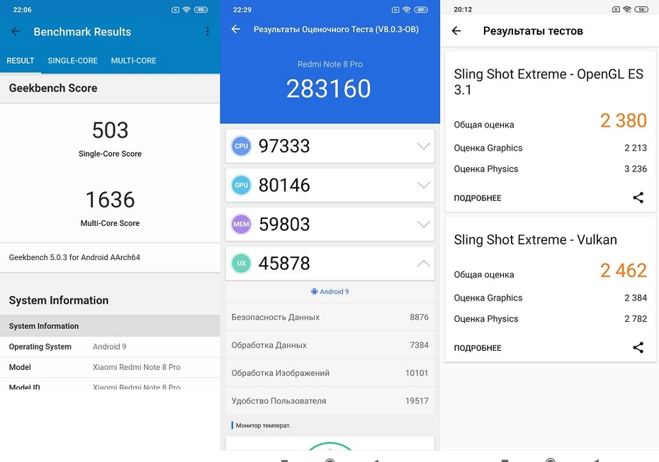 Тест производительности (Geekbench 5, Antutu и 3DMark Sling Shot Extreme)