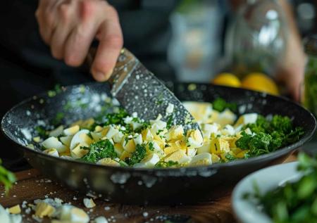 Рецепт начинки для блинов с яйцами и зеленым луком: сытно и вкусно