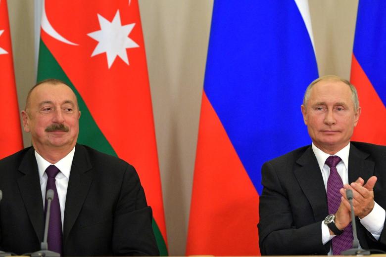 Президент Азербайджана Ильхам Алиев, президент РФ Владимир Путин