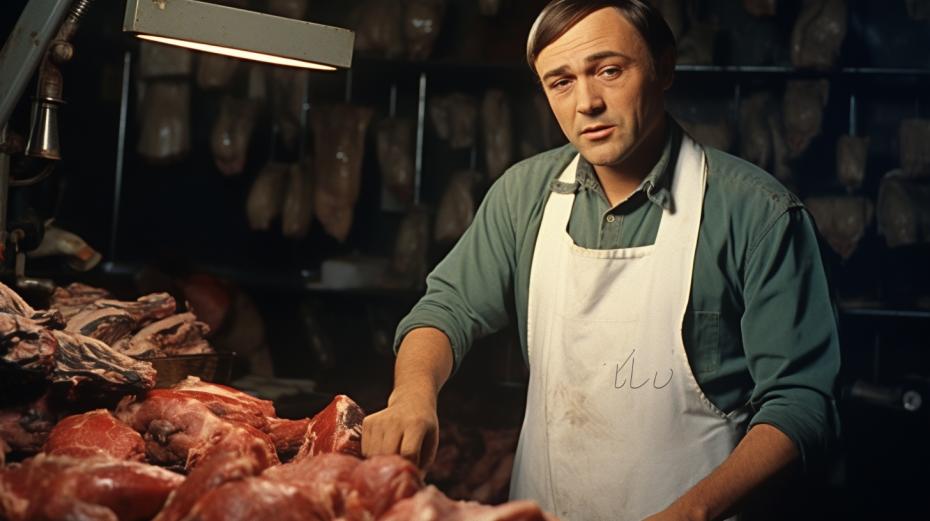 Мясник в продуктовом магазине