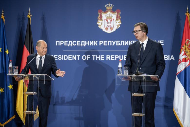 Канцлер Германии Олаф Шольц на встрече с президентом Сербии Александром Вучичем