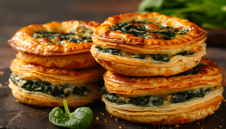 Пирожки из слоеного теста с сыром и шпинатом — простой пошаговый рецепт