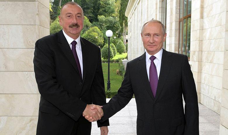 Президенты Азербайджана и России Ильхам Алиев и Владимир Путин