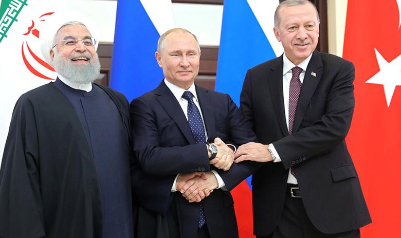 Хасан Рухани, Владимир Путин и Реджеп Тайип Эрдоган на встрече в Сочи