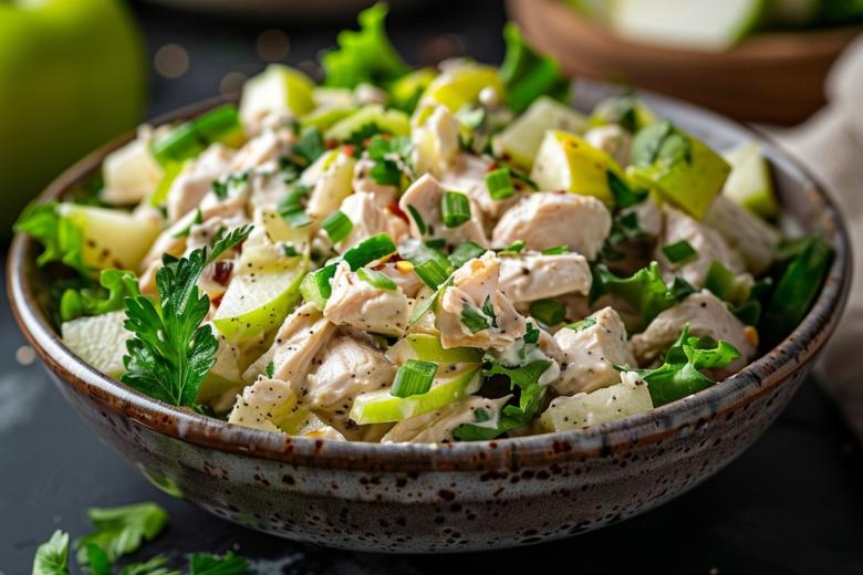 Зеленый салат из курицы с сельдереем и яблоком