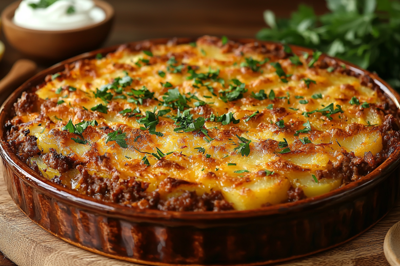 Картофельная запеканка с фаршем и хрустящей корочкой в духовке