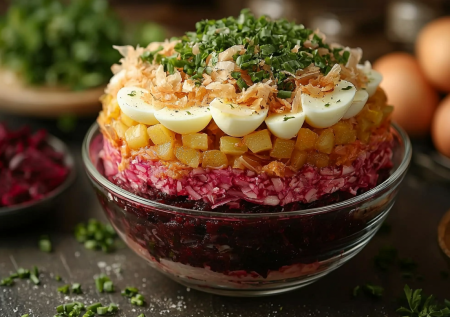 Салат «Три рубля» со шпротами и свеклой! Слоеный, яркий и безумно вкусный!