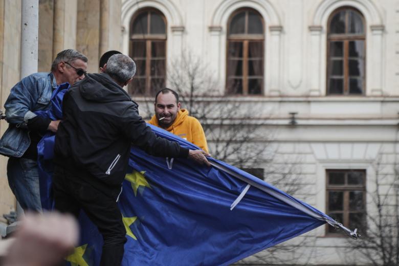 Акция протеста сторонников партии «Консервативное движение» у здания парламента в Тбилиси