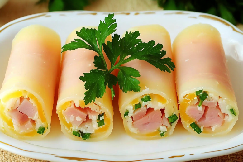 Рулетики из ветчины с сыром и чесноком в заливном, пошаговый рецепт с фото