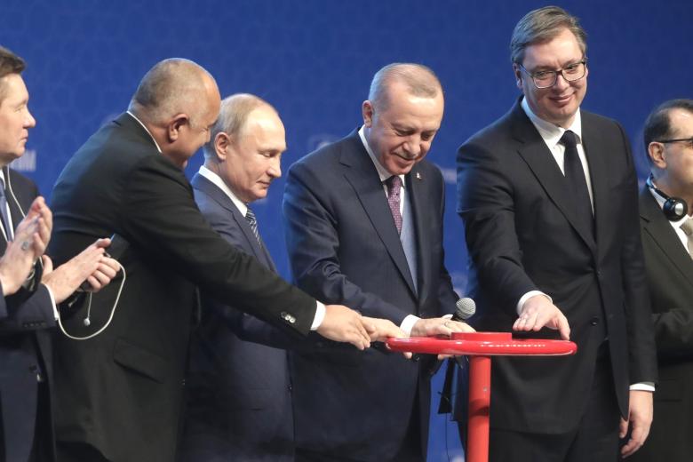 Церемония ввода в эксплуатацию газопровода «Турецкий поток». Бойко Борисов, Владимир Путин,  Реджеп Тайип Эрдоган, Александр Вучич