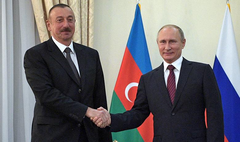 Президенты Азербайджана и России Ильхам Алиев и Владимир Путин
