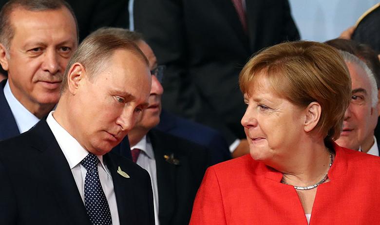 Реджеп Тайип Эрдоган, Владимир Путин и Ангела Меркель