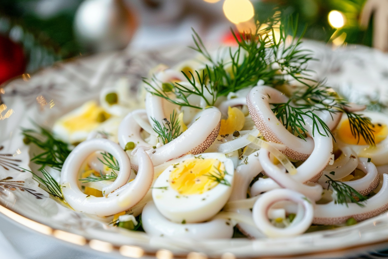 Салат с кальмарами и огурцами