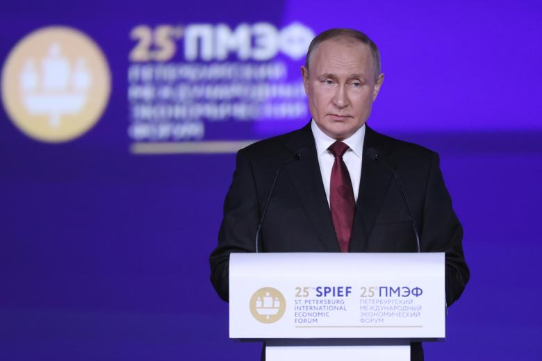 Президент РФ Владимир Путин во время выступления на пленарном заседании XXV Петербургского международного экономического форума