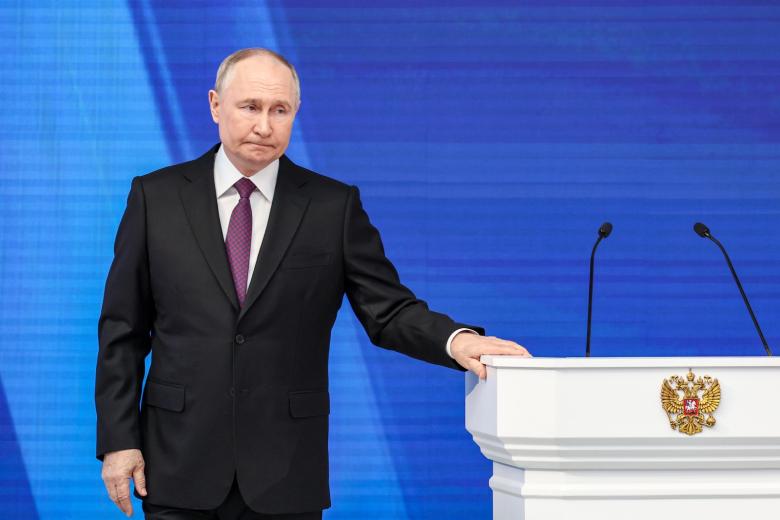 Президент РФ Владимир Путин после выступления с ежегодным посланием Федеральному собранию РФ