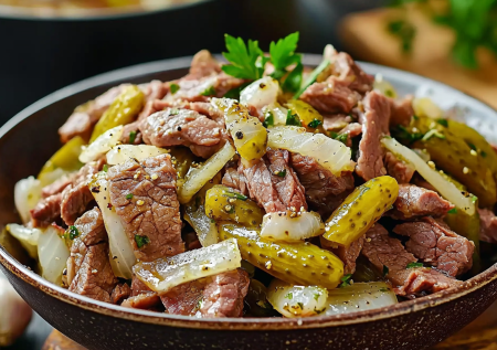 Просто и сытно: салат с мясом «Шахтерский» для тех, кто знает толк в мясе