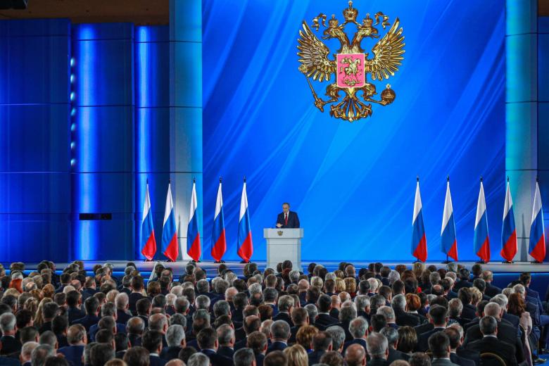 Президент РФ Владимир Путин во время выступления с ежегодным посланием к Федеральному собранию РФ