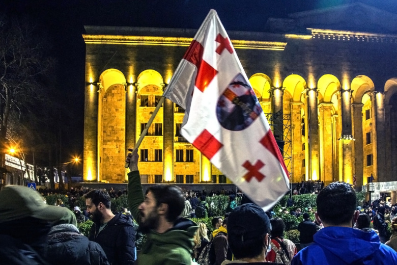 Участники акции протеста у здания парламента Грузии