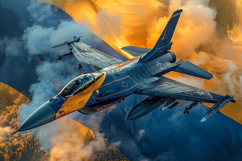Истребитель F-16 в представлении ИИ