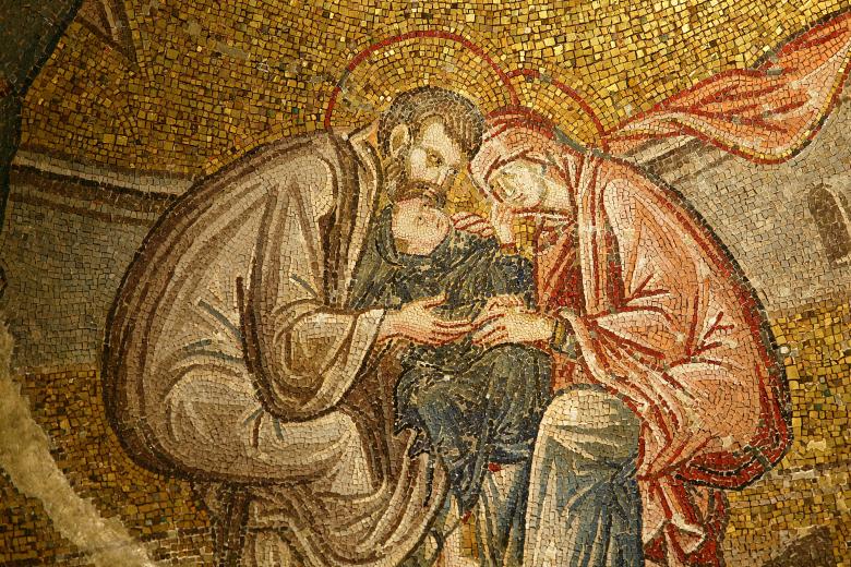 Святая Анна и Святой Иоаким держат свою дочь, Деву Марию