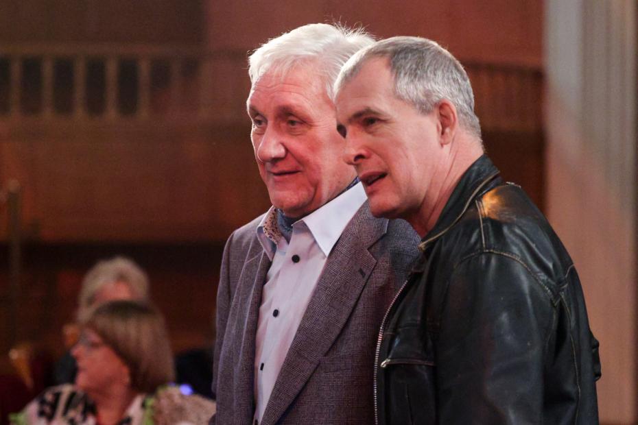 Валерий Абрамов и Вячеслав Разбегаев на сборе коллектива Центрального академического театра Российской армии перед открытием 93-го сезона