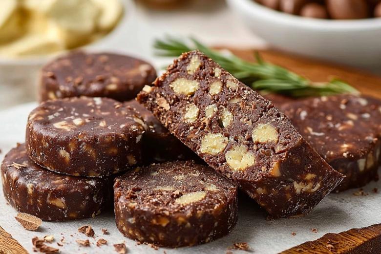 Сладкая колбаска из печенья и какао