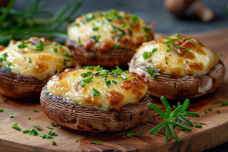Закуска на Новый год из шампиньонов, запеченных с сыром и чесноком