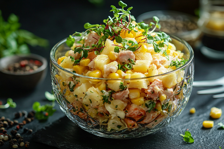 Салат с копченой курицей, ананасами и кукурузой: нежный и вкусный хит любого застолья