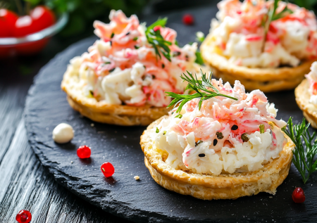 Тарталетки с крабовыми палочками и сыром — легкая закуска для Нового года