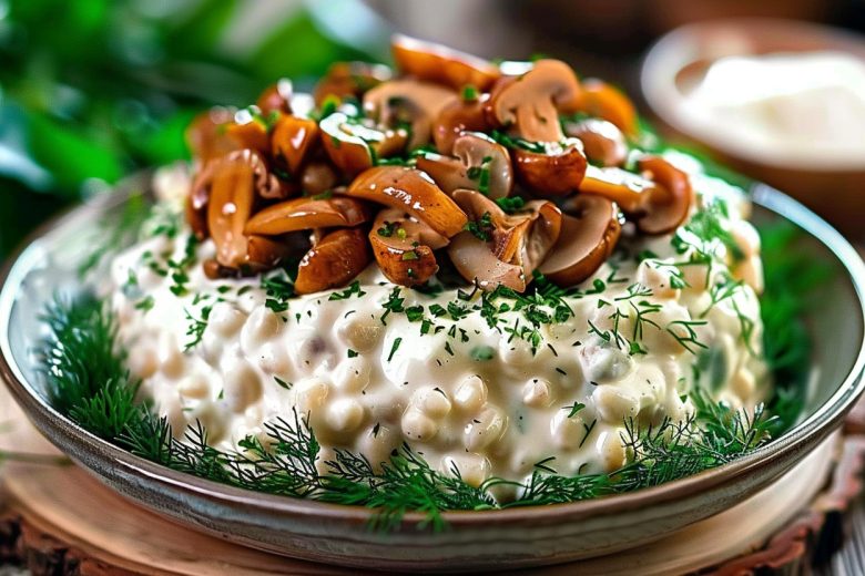 Салат «Лесная поляна» с опятами и курицей — пошаговый рецепт с фото