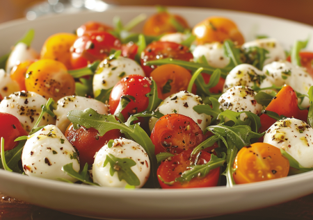 Салат «Итальянская свежесть»: легкое блюдо с листьями руколы и томатами