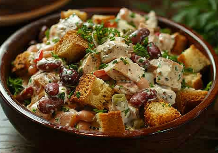 Салат из курицы с фасолью и сухариками: вкусно, быстро и доступно