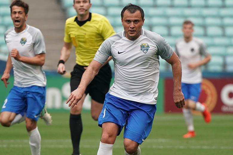 Игрок "Сочи" Алан Касаев в матче 37-го тура чемпионата России по футболу среди клубов Футбольной национальной лиги между ФК "Сочи" (Сочи) и ФК "Шинник" (Ярославль)
