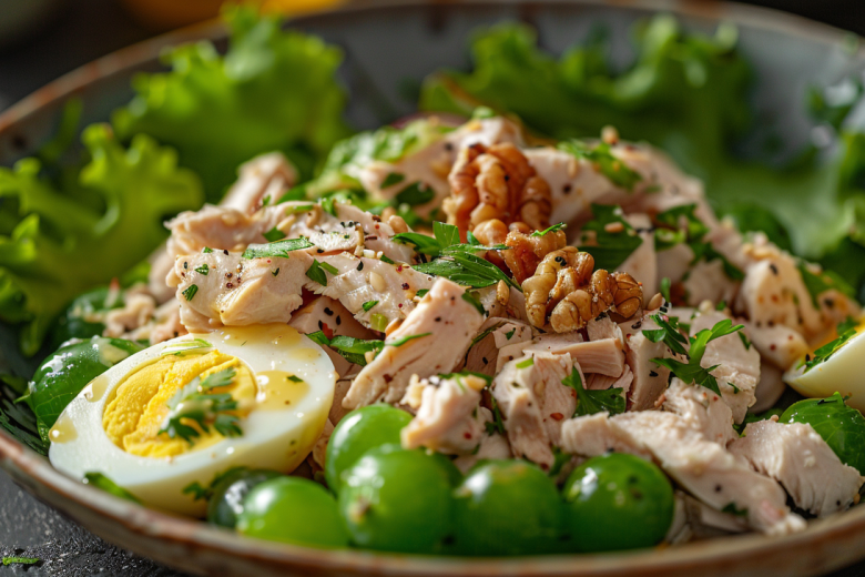 Корейский виноград и блюда с ним: салат с копченой курицей и грецкими орехами