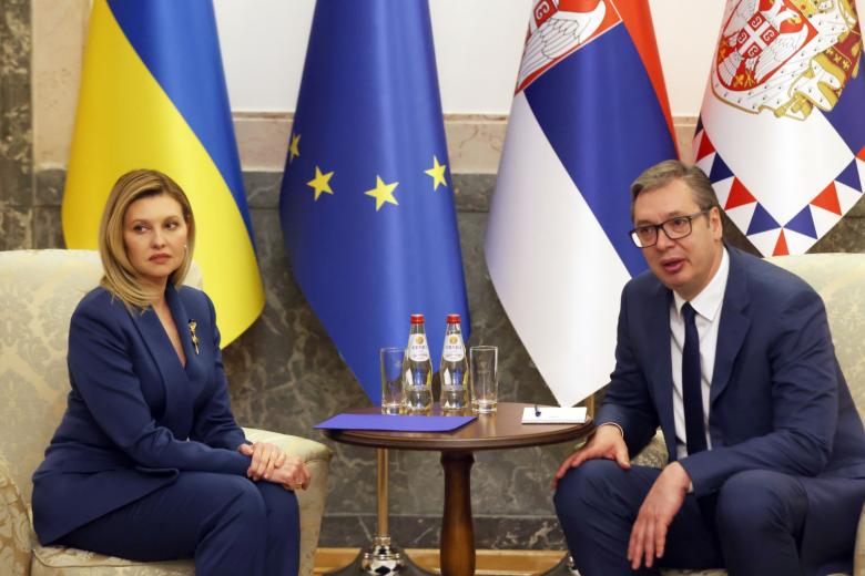 Президент Сербии Александр Вучич и Елена Зеленская во время встречи