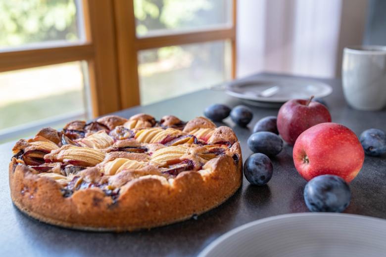 Шарлотка с яблоками и сливами