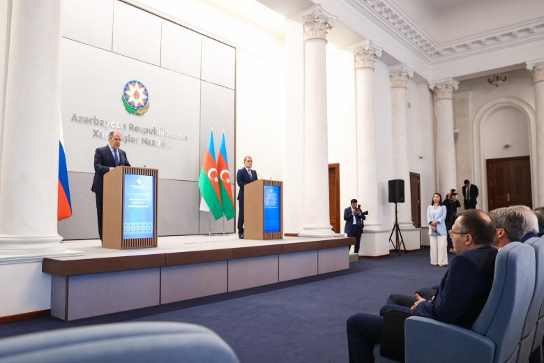 Сергей Лавров на пресс-конференции по итогам переговоров с азербайджанским коллегой Джейхуном Байрамовым