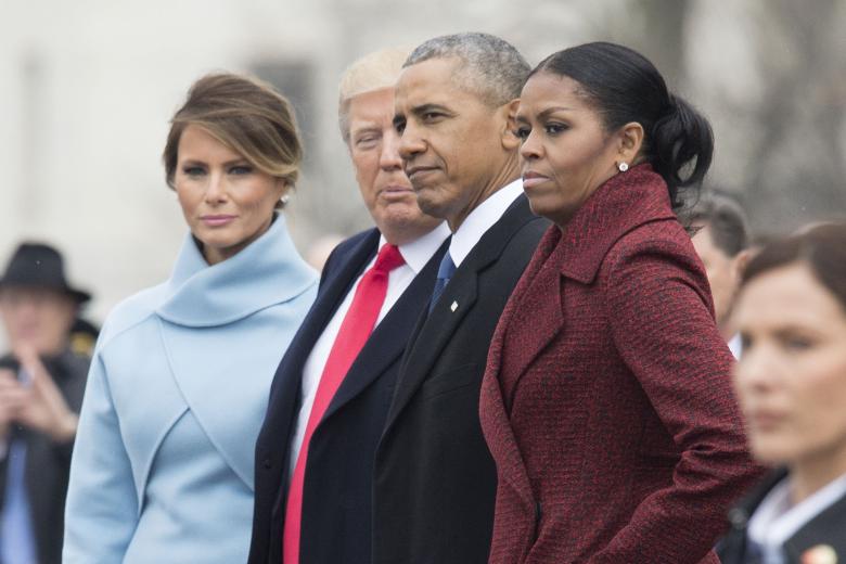Дональд Трамп и Барак Обама с жёнами 
