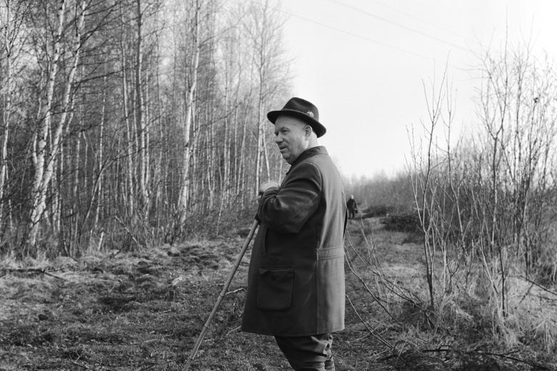 Никита Хрущёв на прогулке в лесу. Московская область, 15 октября 1963 года