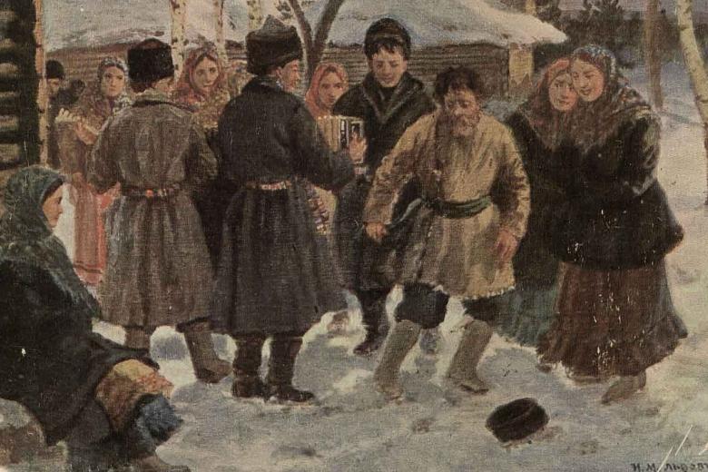 И. М. Львов. Касьянов день. Подгулял. Дореволюционная открытка
