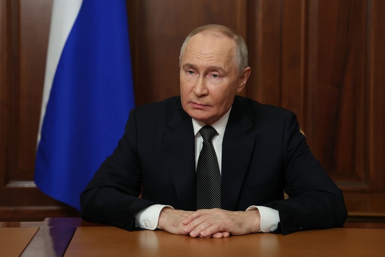 Президент РФ Владимир Путин выступает с заявлением о ситуации в зоне СВО в связи с атакой ВСУ